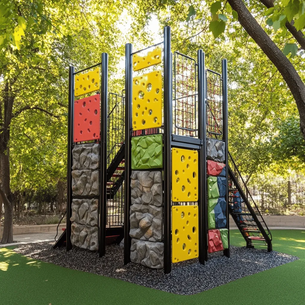 Un parque de escalada para niños es un lugar emocionante. Aquí, los niños pueden escalar estructuras diseñadas solo para ellos. Estas estructuras son seguras y divertidas. Los niños pueden probar su fuerza y habilidades. Escalar ayuda a desarrollar su cuerpo y mente.