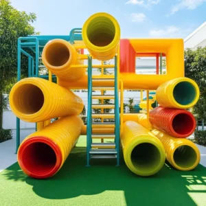 Los parques de tubos son espacios llenos de diversión y emoción. En estos lugares, los niños pueden deslizarse, escalar y explorar. Cada tubo es una nueva aventura. Los parques de tubos están hechos de materiales seguros y duraderos. Esto asegura que los niños jueguen sin preocupaciones.