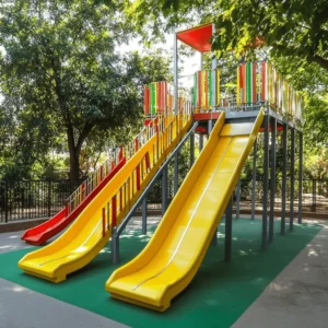 Cuando hablamos de parques de juegos, la seguridad es clave. Hay que pensar en las normas de diseño. Estas normas aseguran que los niños jueguen sin riesgo. Las áreas deben tener superficie blanda para evitar caídas. También, los juegos deben ser de materiales seguros y duraderos. La instalación del Parque de Juegos Aventura Múltiple es un gran ejemplo. Este parque tiene una estructura de acero resistente. También incluye toboganes y zonas de escalada.