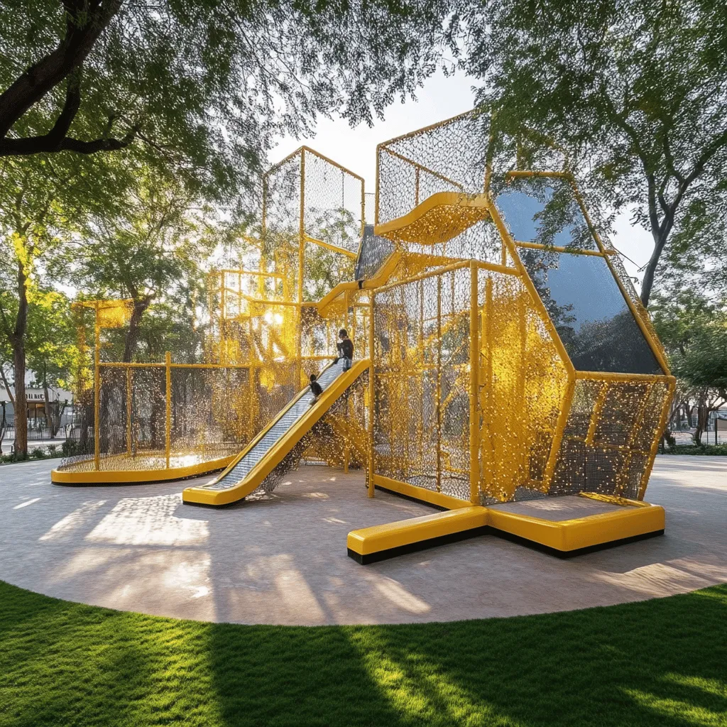 El Parque de la Araña es un lugar único. Aquí, la diversión y la seguridad van de la mano. Los niños pueden jugar en un área de juegos innovadora. Este espacio tiene un diseño temático de araña, que despierta la imaginación. Las estructuras de escalada son interconectadas con redes de cuerda. Son resistentes y seguras, perfectas para los pequeños aventureros.