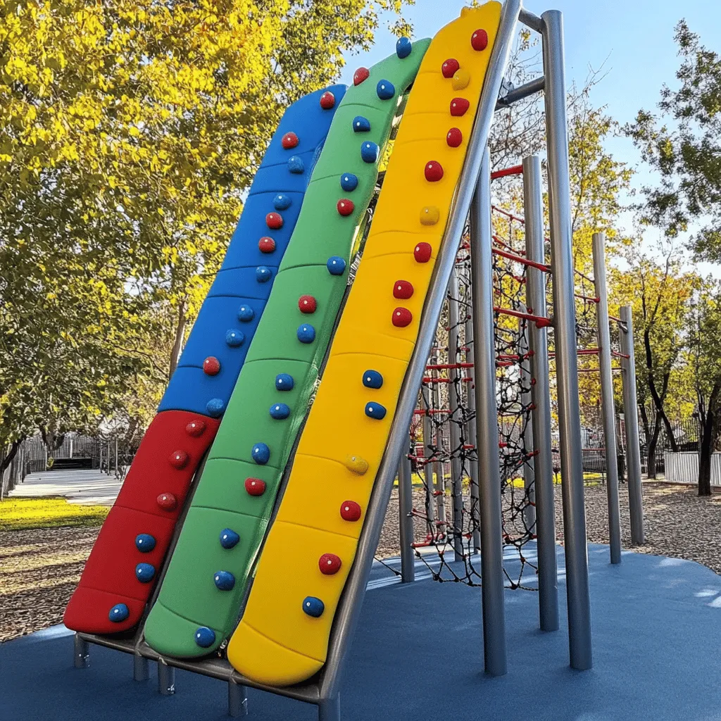 Los rocódromos para niños son estructuras diseñadas para escalar. Son divertidos y seguros. Los niños pueden jugar y aprender al mismo tiempo. Escalar ayuda a los pequeños a desarrollar habilidades importantes.