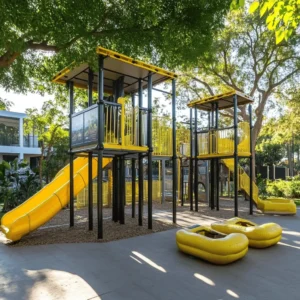 La seguridad en parques con columpios es clave. Siempre debemos tener en cuenta las normas. Las áreas de juego deben cumplir con normas de seguridad. Estas normas aseguran que los juegos sean seguros para los niños. Por eso, siempre revisamos la normativa europea EN-1176. Esta normativa establece requerimientos para el diseño y la instalación de equipos de juego.